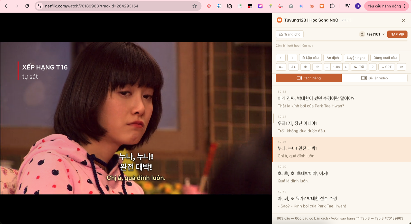 Phụ đề tiếng Hàn kèm bản dịch tiếng Việt trên Netflix
