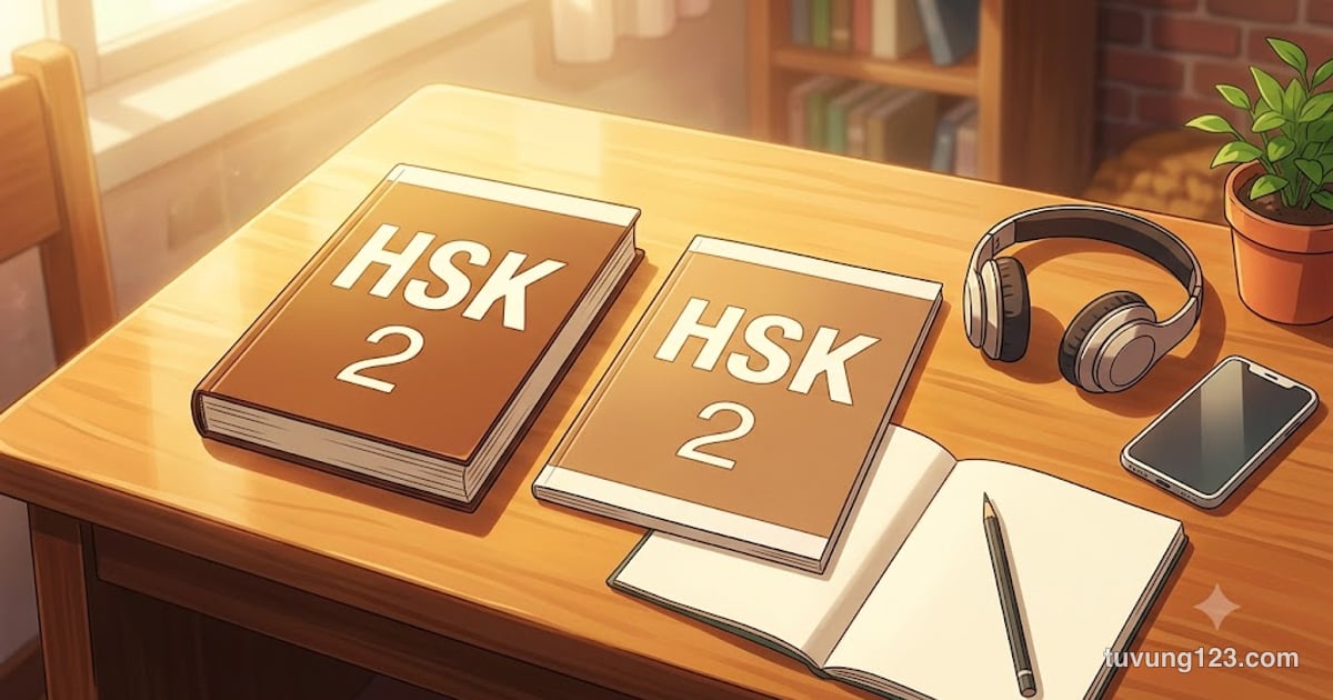 Giáo trình chuẩn HSK 2: sách bài học, sách bài tập và tai nghe để nghe file MP3