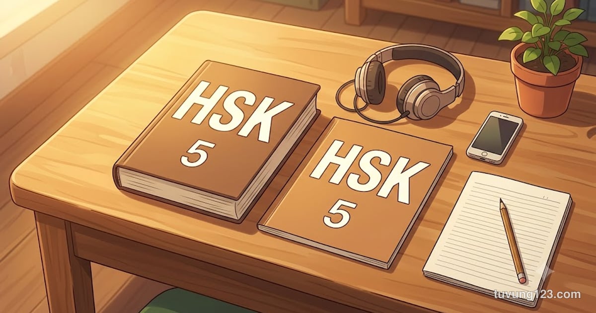Giáo trình chuẩn HSK 5: sách bài học, sách bài tập và tai nghe để nghe file MP3