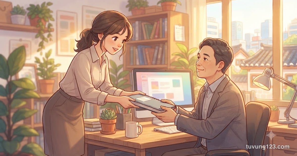 Tiếng Hàn giao tiếp công sở: mẫu câu báo cáo, xin phép, họp