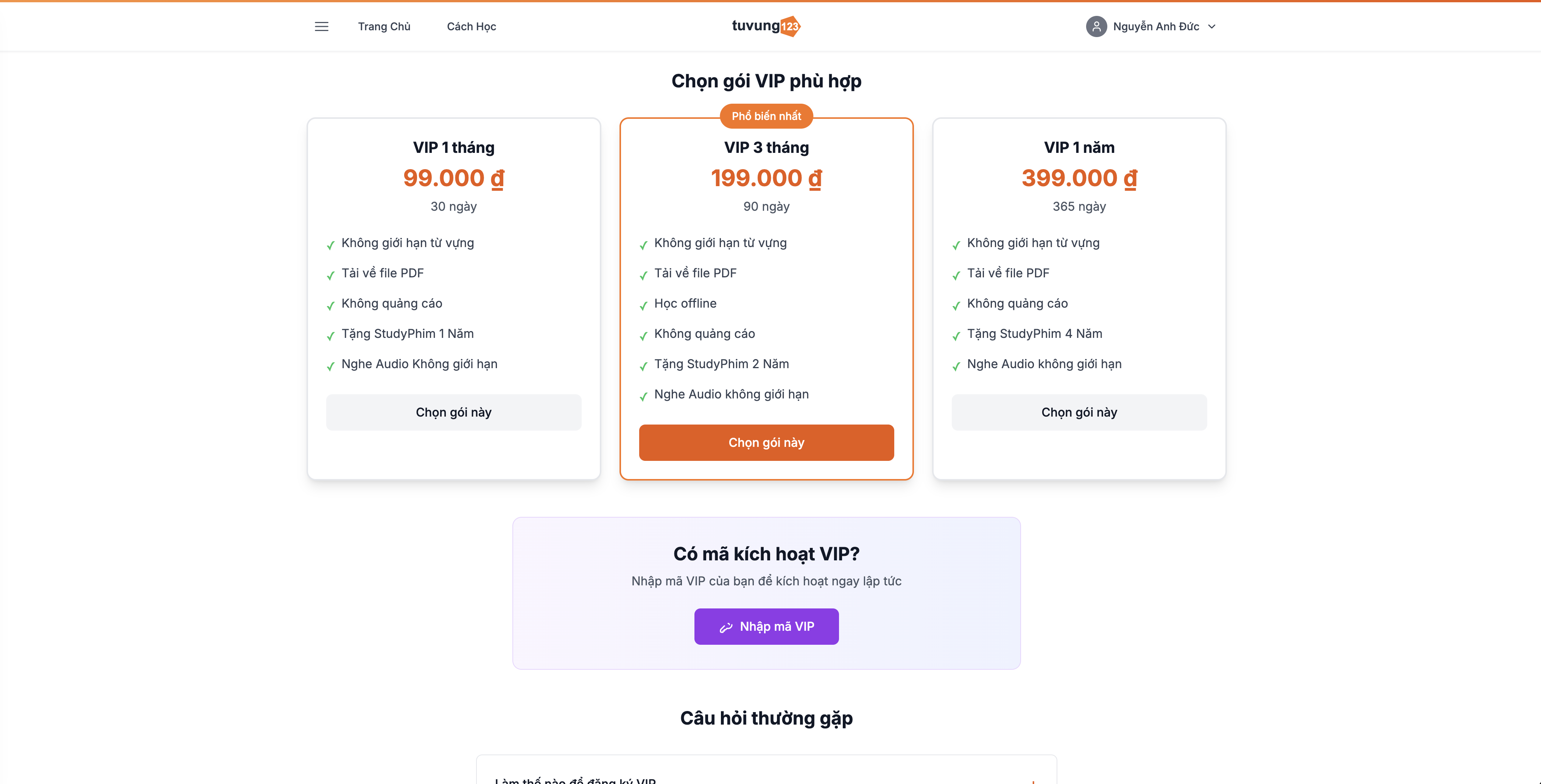 Chọn gói VIP