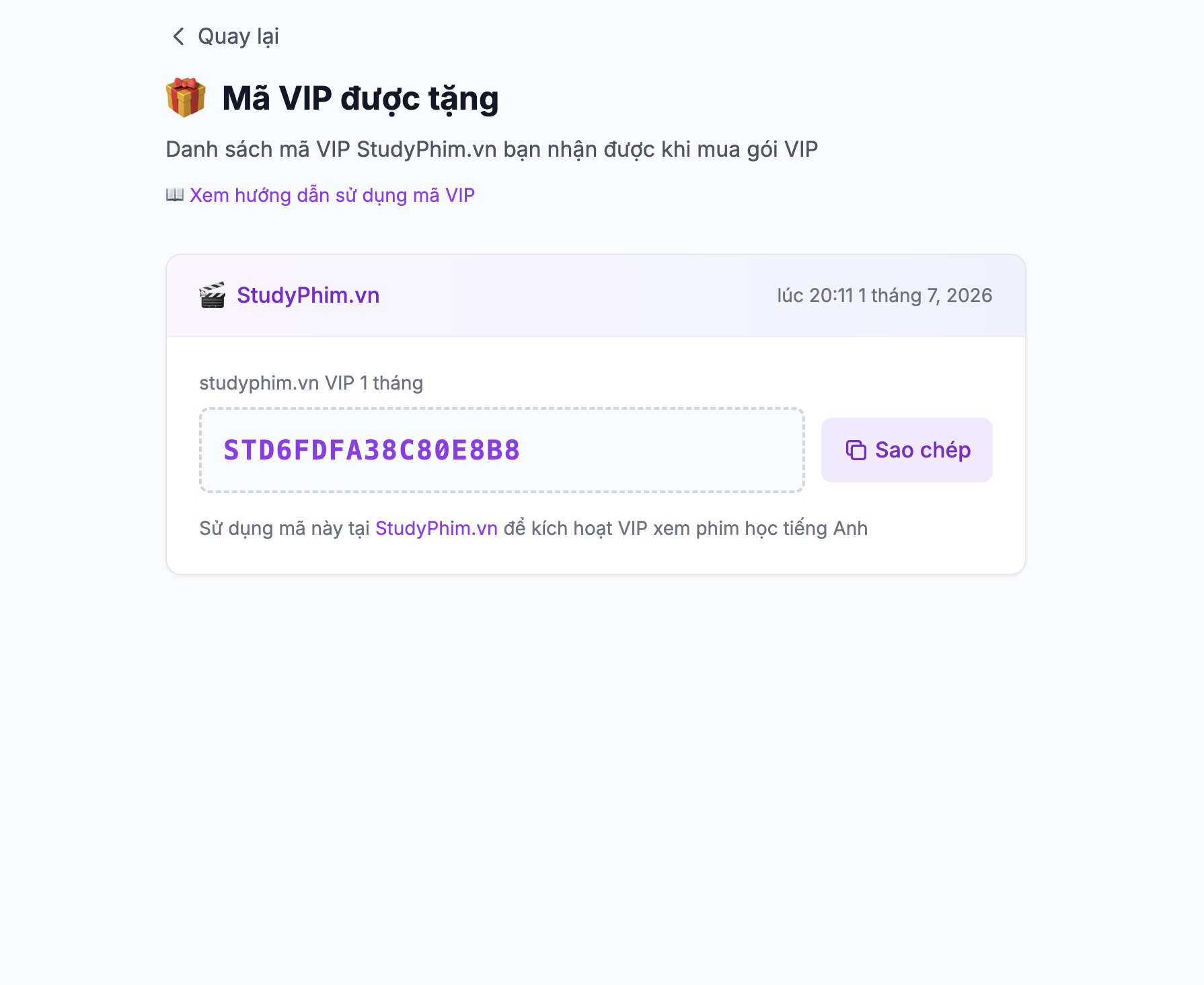 Sao chép mã VIP