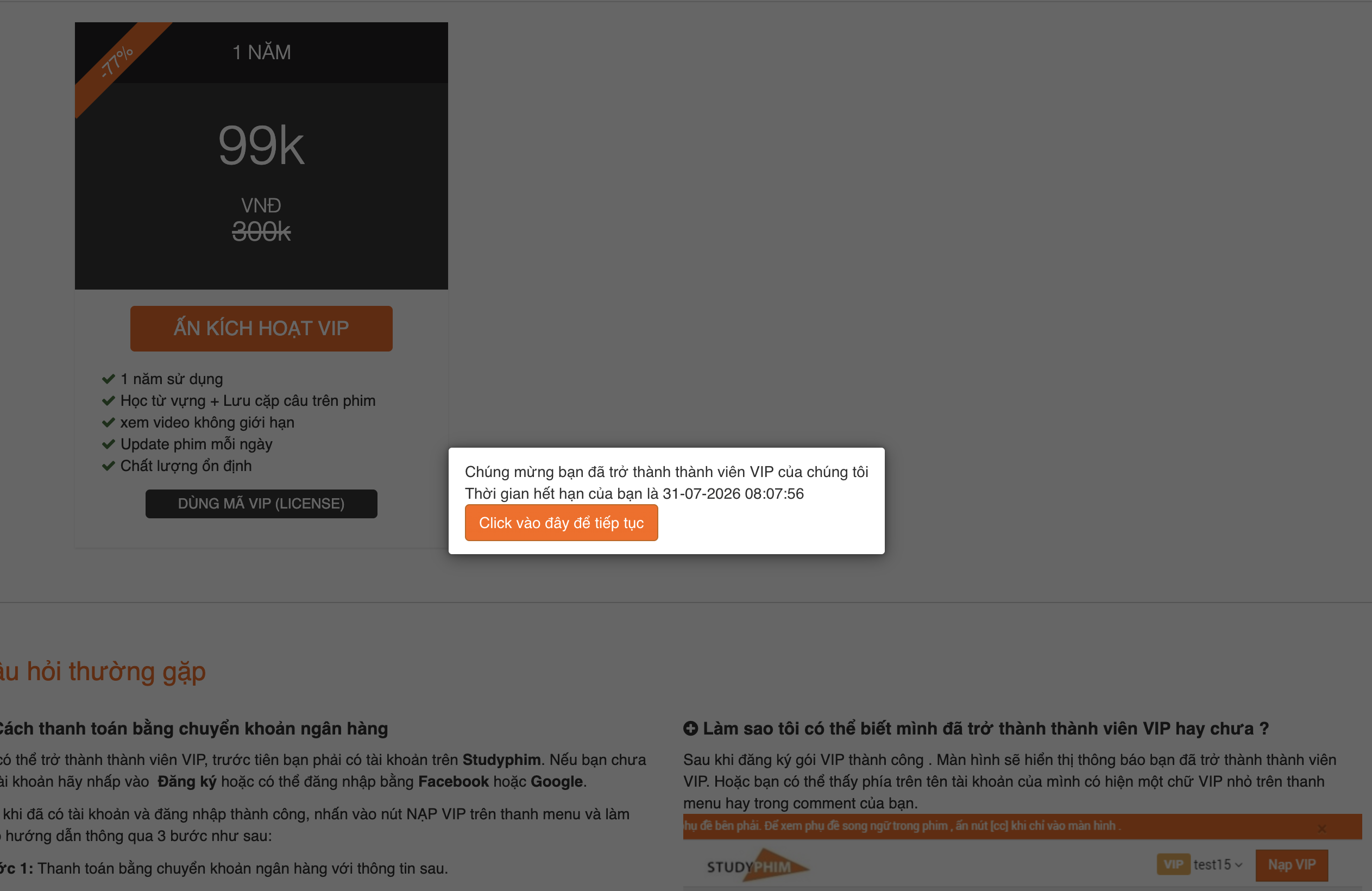 Kích hoạt mã VIP